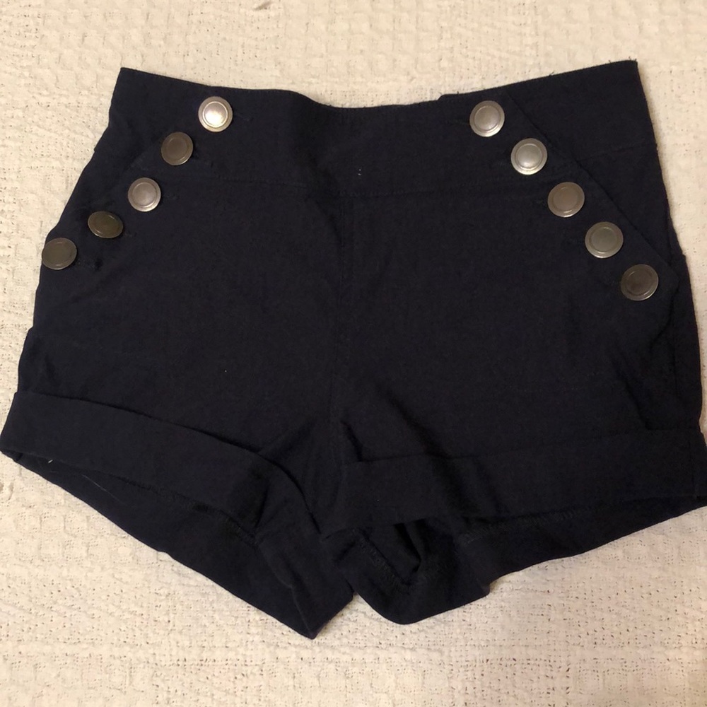 High Waisted Navy Blue Sailor Shorts